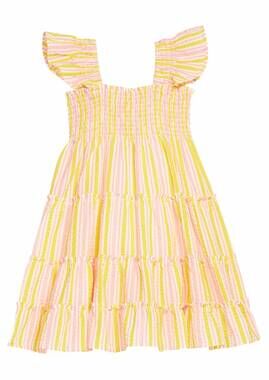 NEW BISBY girl's twirl dress in buttercup seersucker